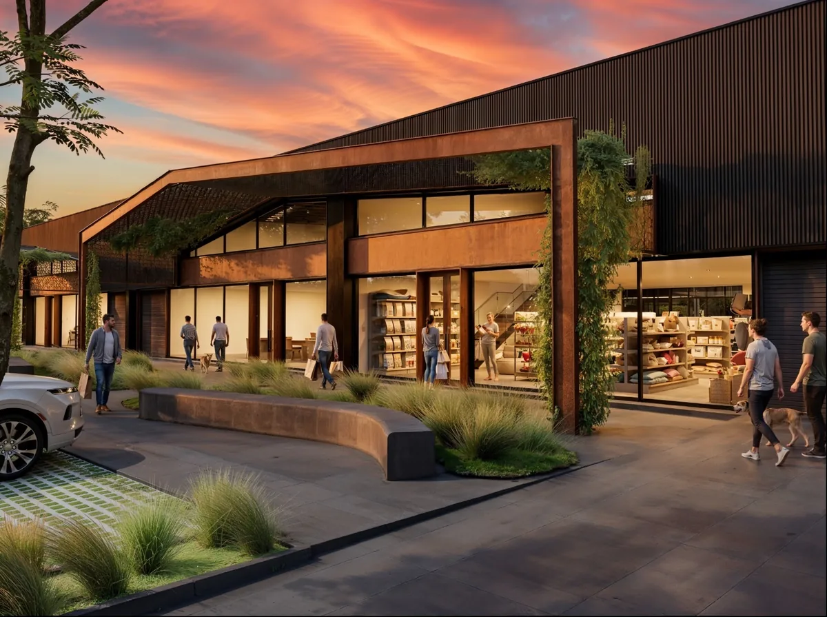 Render de un showroom interior de NODO Funes