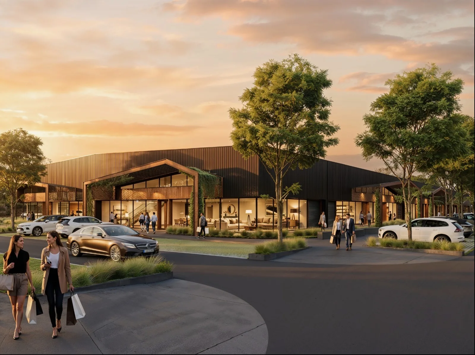 Render de la fachada de NODO Funes al atardecer